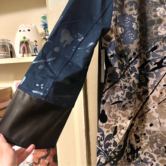 🌀🏷️🆕🎉 black & navy & gold metallic abstract design collar open jacket blazer - Picture 8 of 16